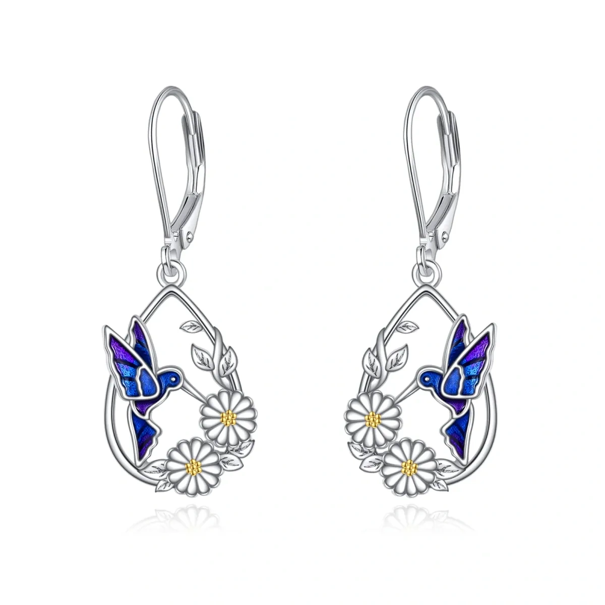 Kolibri-Tropfenohrringe mit Gänseblümchen aus 925er Sterlingsilber, Geschenke für Frauen zum Muttertag-1