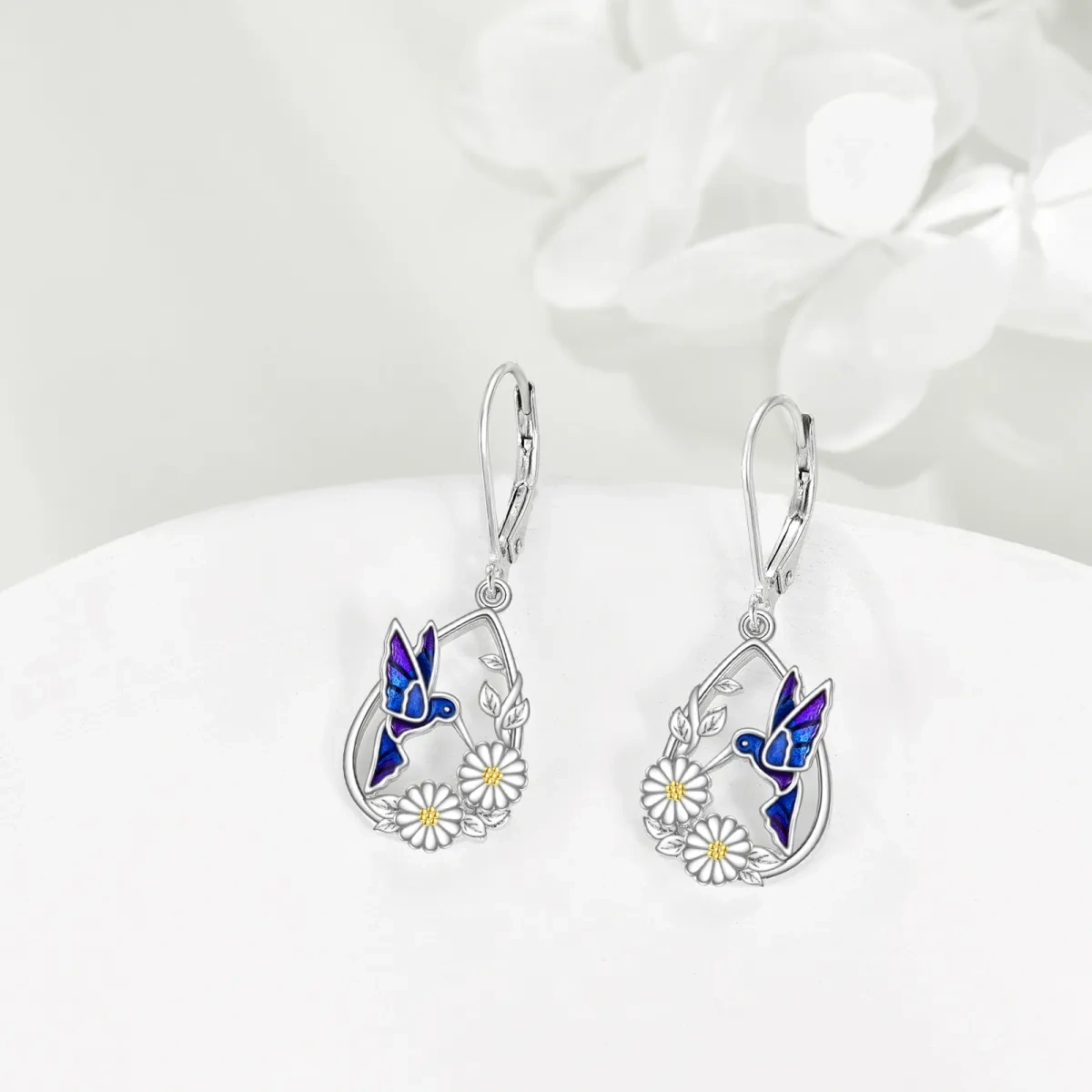 Kolibri-Tropfenohrringe mit Gänseblümchen aus 925er Sterlingsilber, Geschenke für Frauen zum Muttertag-4