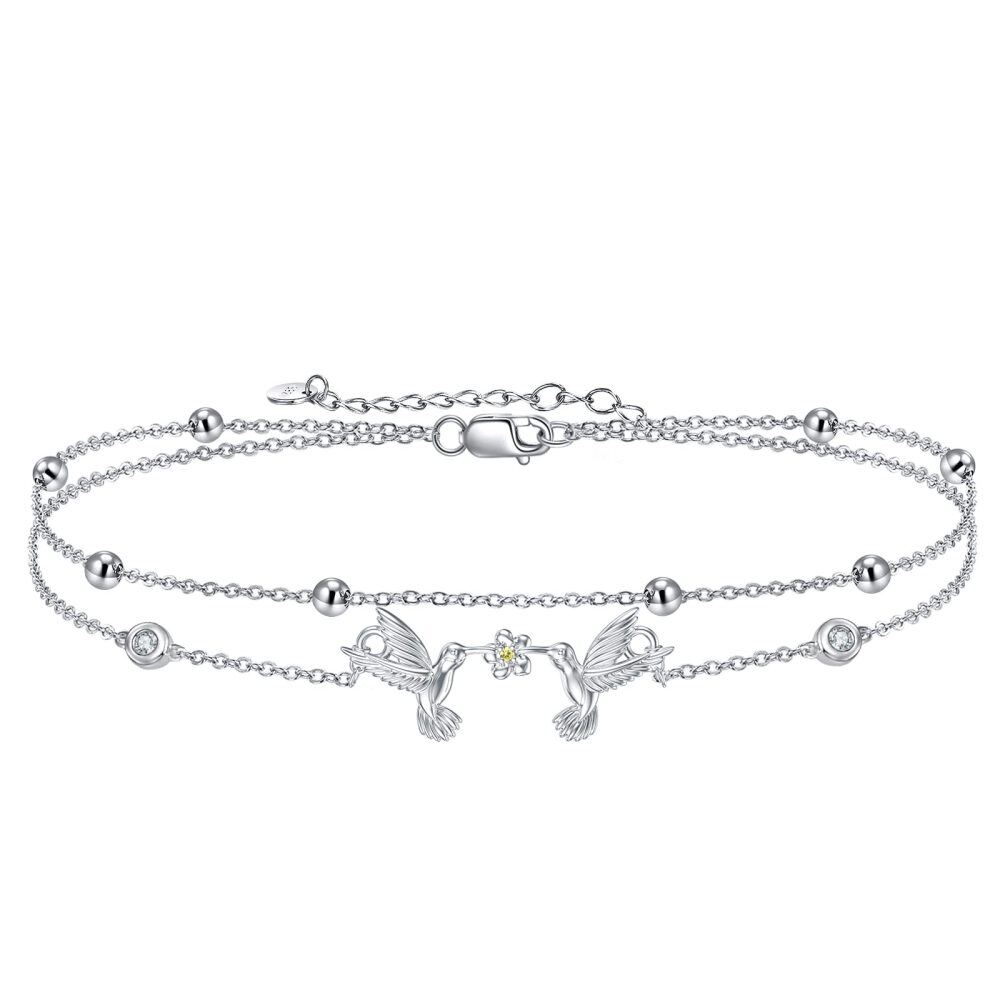 Sterling Silver Cubic Zirconia Bird Layerered Bracelet-1