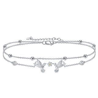 Sterling Silver Cubic Zirconia Bird Layerered Bracelet-3