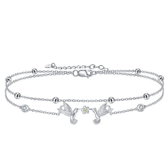 Sterling Silver Cubic Zirconia Bird Layerered Bracelet