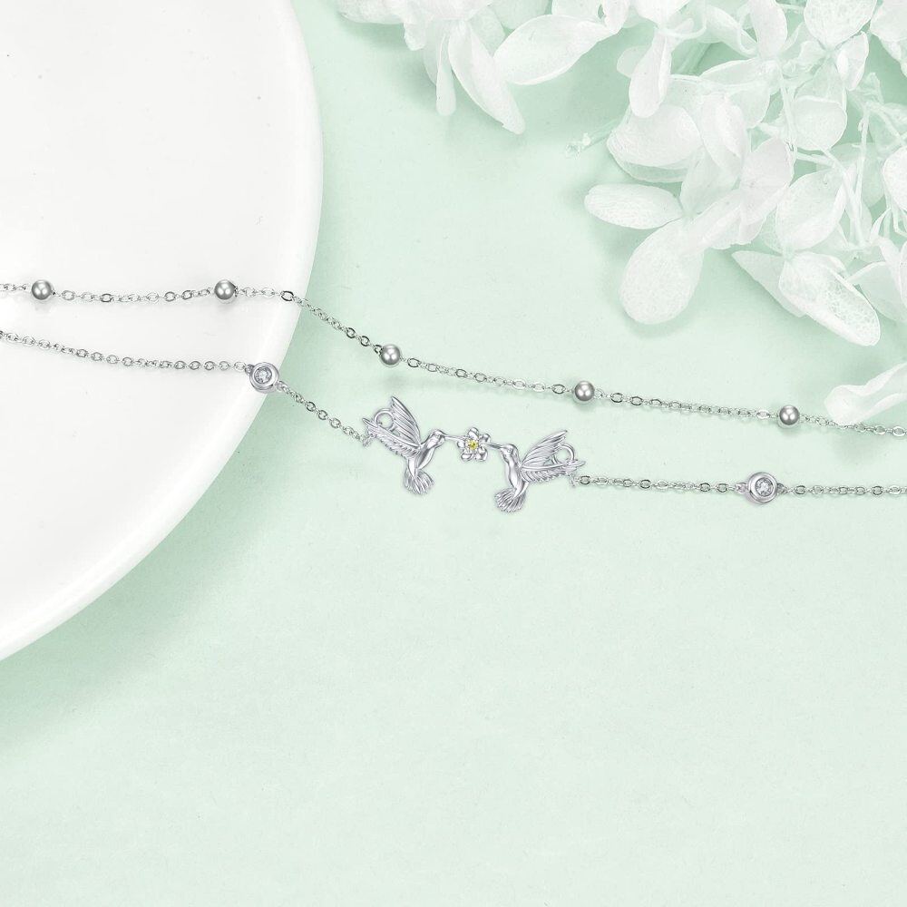 Sterling Silver Cubic Zirconia Bird Layerered Bracelet-4