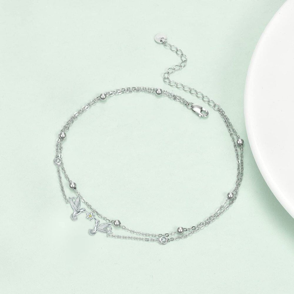 Sterling Silver Cubic Zirconia Bird Layerered Bracelet-3