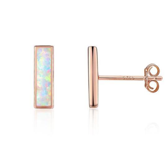 Sterling Silver with Rose Gold Plated Opal Stud Earrings