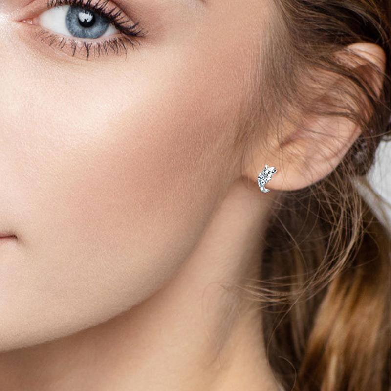 Sterling Silver Heart Cubic Zirconia Pig Hoop Earrings-2