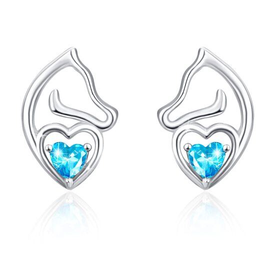 Sterling Silver Cubic Zirconia Horse & Heart Stud Earrings