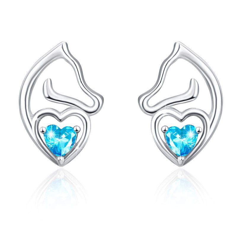 Sterling Silver Cubic Zirconia Horse & Heart Stud Earrings-2