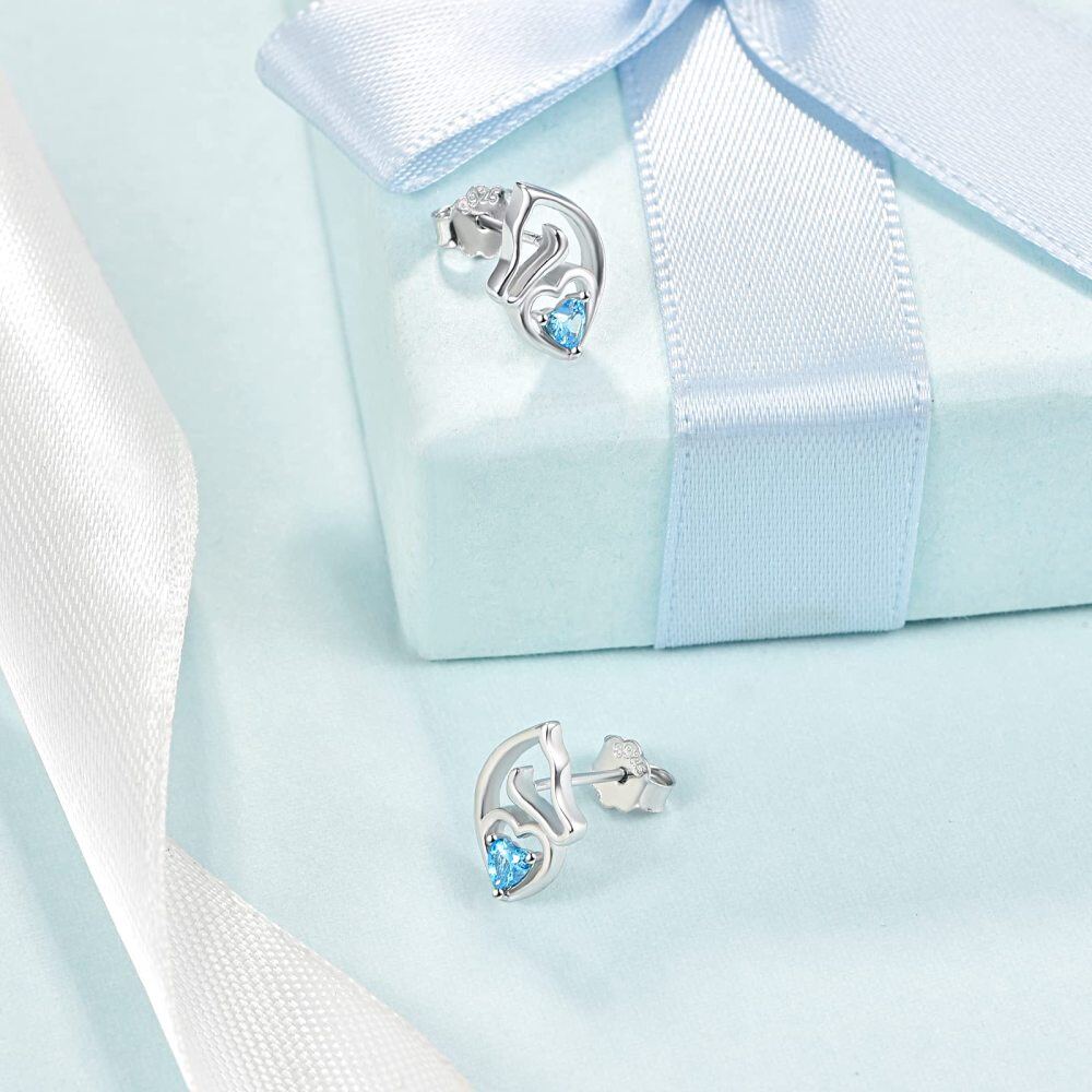 Sterling Silver Cubic Zirconia Horse & Heart Stud Earrings-4