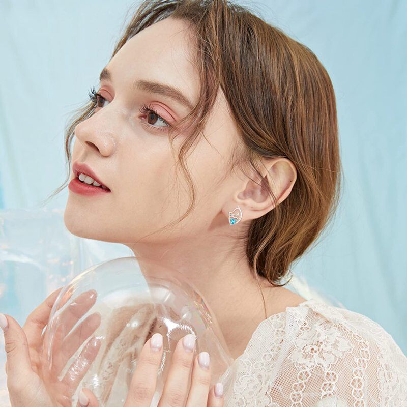 Boucles d'oreilles à tige en argent sterling et oxyde de zirconium en forme de cœur de cheval-2