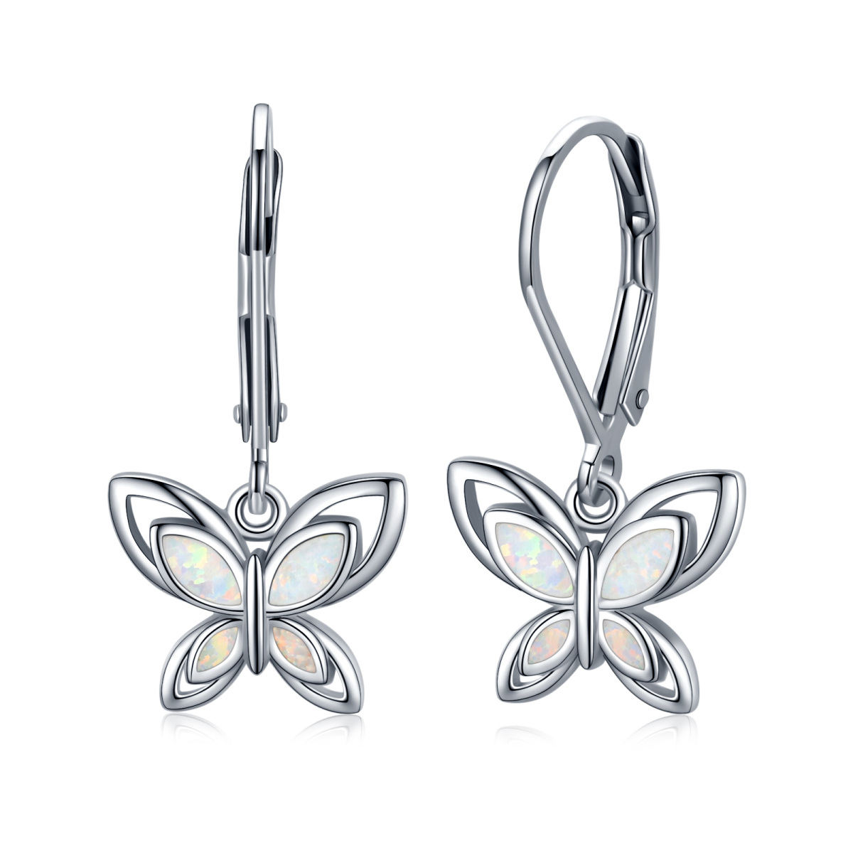 Sterling Silver Opal Butterfly Lever-back Earrings-1