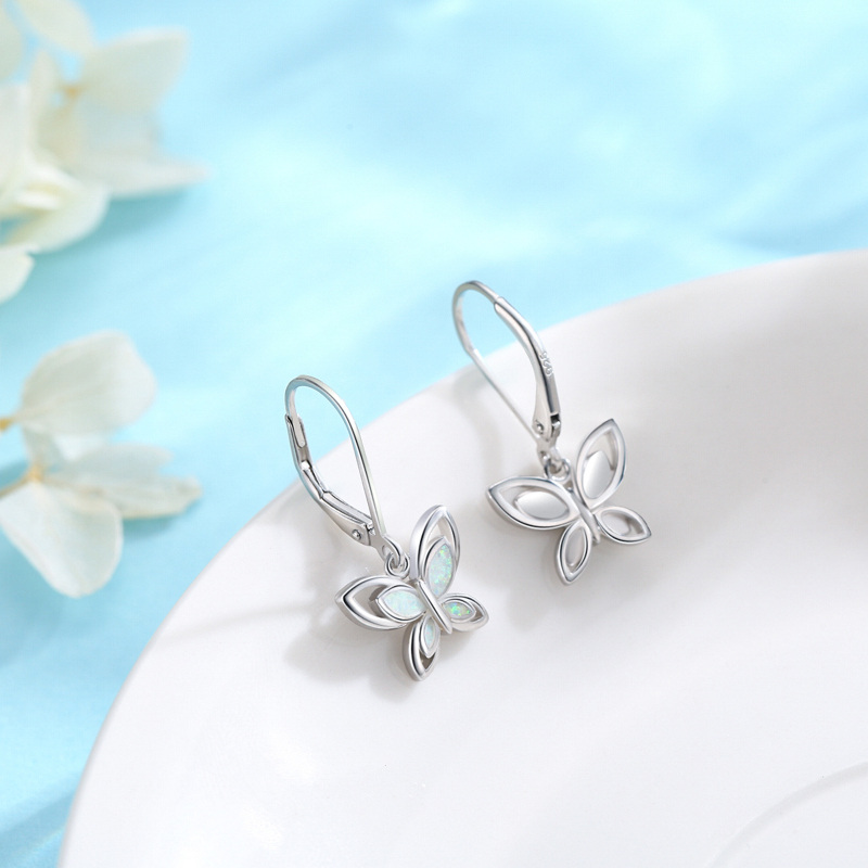 Brincos de alavanca borboleta de opala de prata esterlina-4