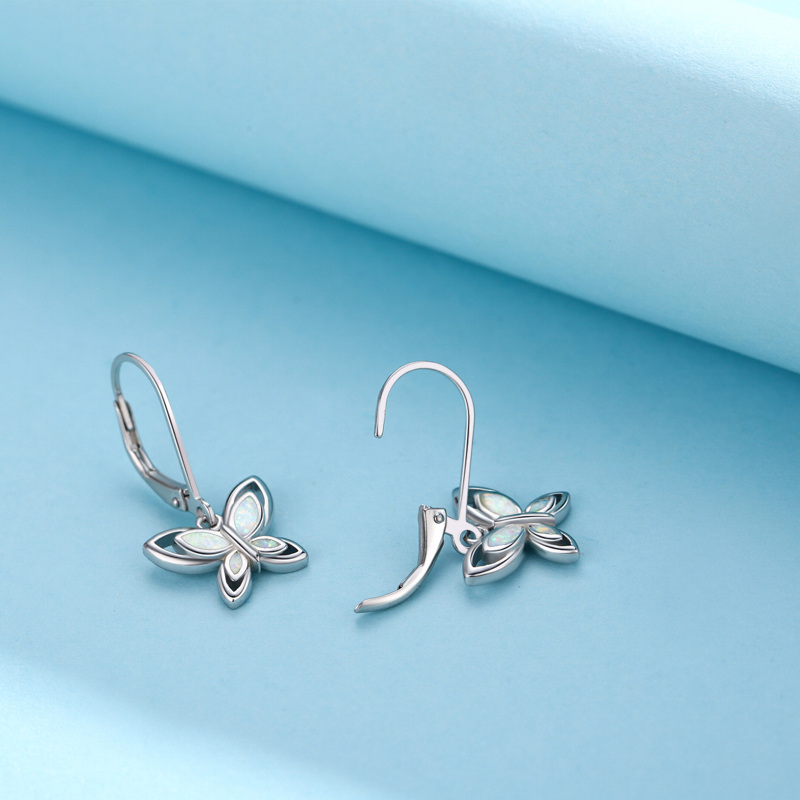 Brincos de alavanca borboleta de opala de prata esterlina-5