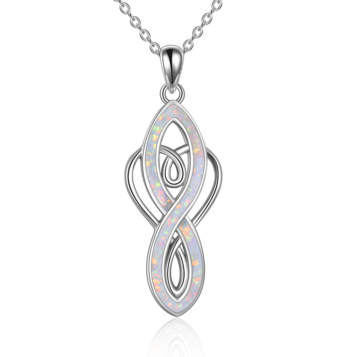 Collar con colgante de corazón de ópalo con símbolo de infinito en plata de ley para mujer-1