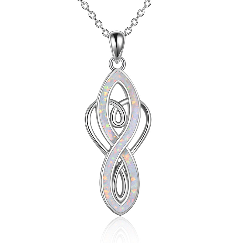 Sterling Silver Opal Heart Infinity Symbol Pendant Necklace for Women-1
