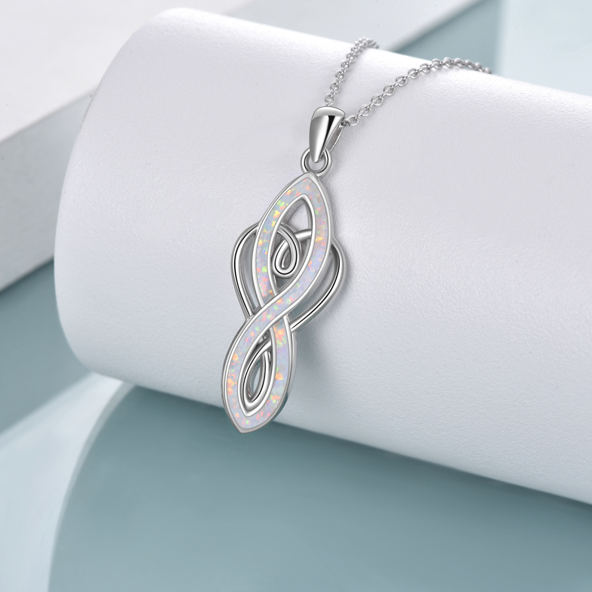 Collar con colgante de corazón de ópalo con símbolo de infinito en plata de ley para mujer-3