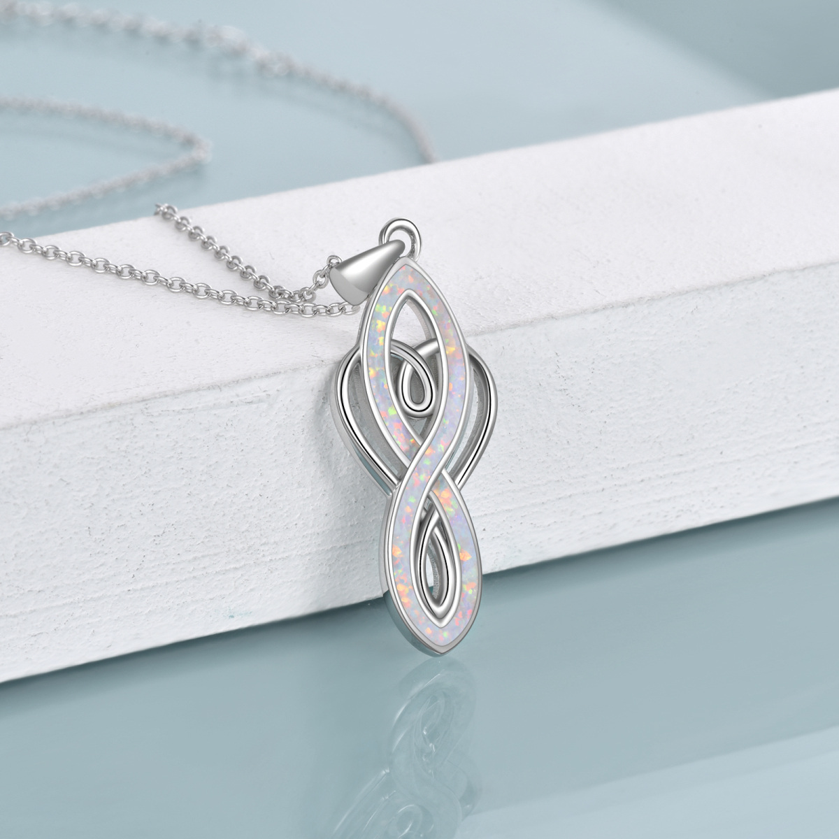 Collar con colgante de corazón de ópalo con símbolo de infinito en plata de ley para mujer-4