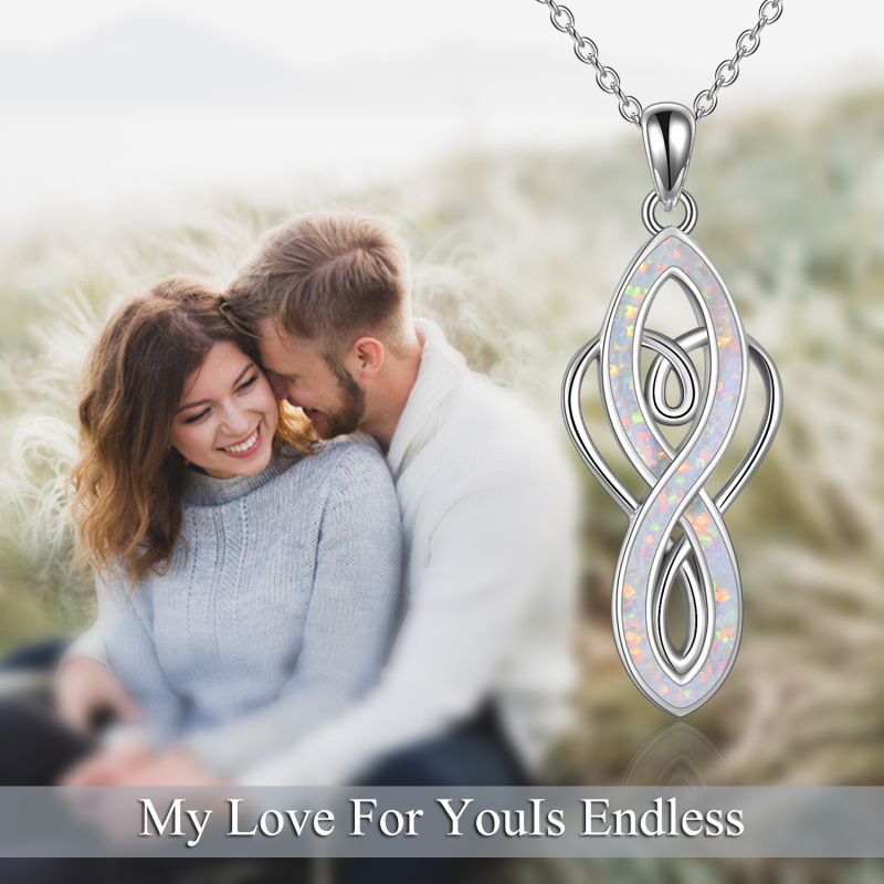 Sterling Silver Opal Heart Infinity Symbol Pendant Necklace for Women-6
