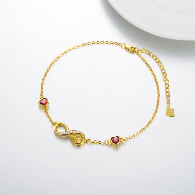 Tobillera de plata de ley con circonita y símbolo de infinito en forma de corazón, bañada en oro blanco, para mujer-4