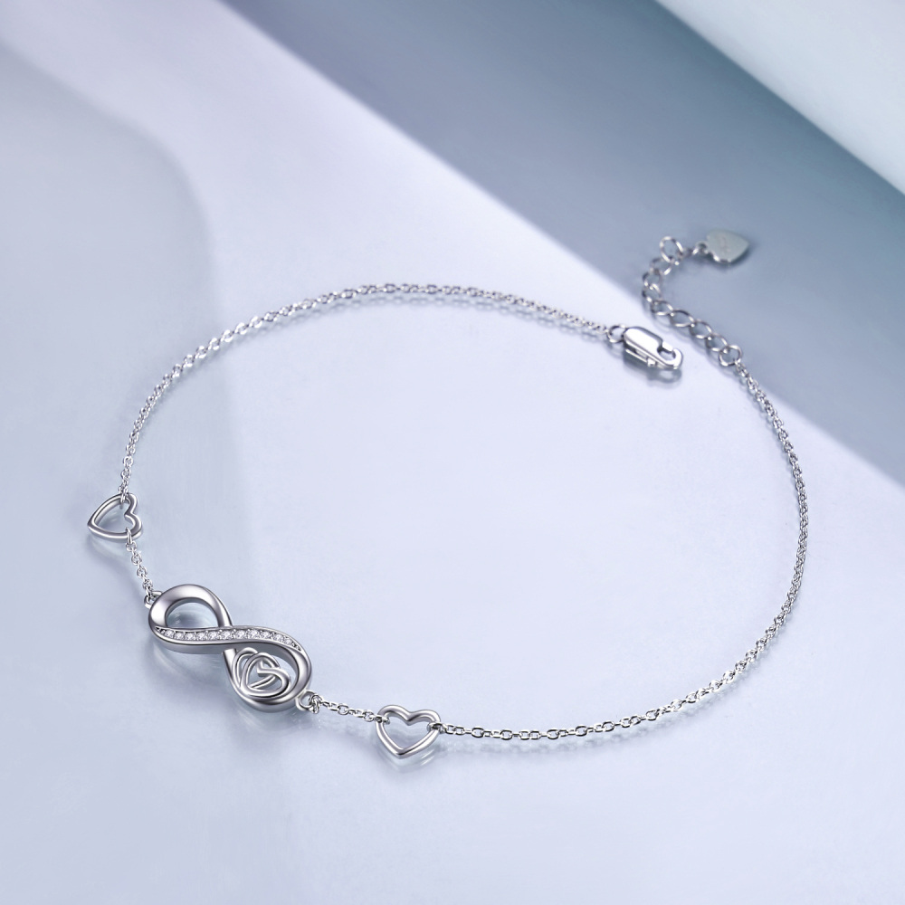 Infinity Symbol Heart White Gold Plated Sterling Silver Zircon Anklet for Women-8