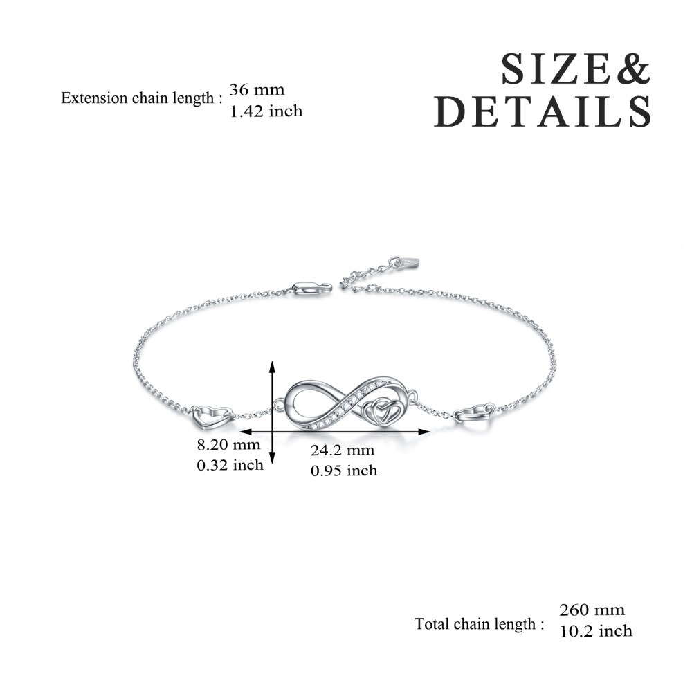 Infinity Symbol Heart White Gold Plated Sterling Silver Zircon Anklet for Women-10
