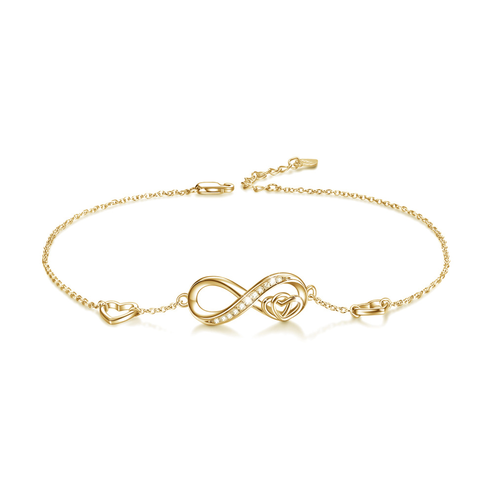 Infinity Symbol Heart White Gold Plated Sterling Silver Zircon Anklet for Women-11