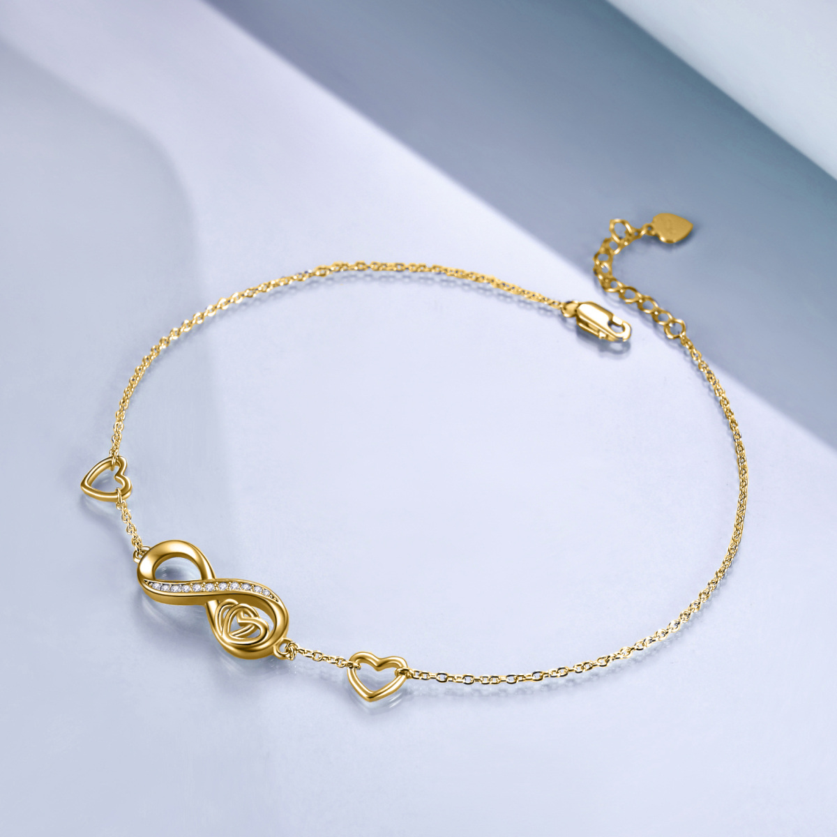 Tobillera de plata de ley con circonita y símbolo de infinito en forma de corazón, bañada en oro blanco, para mujer-13