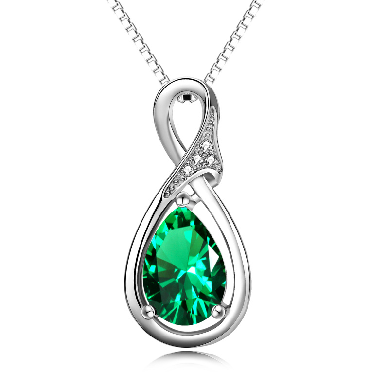 Sterling Silver Green Lab Created Diamond Infinity Symbol Necklace for Women-1