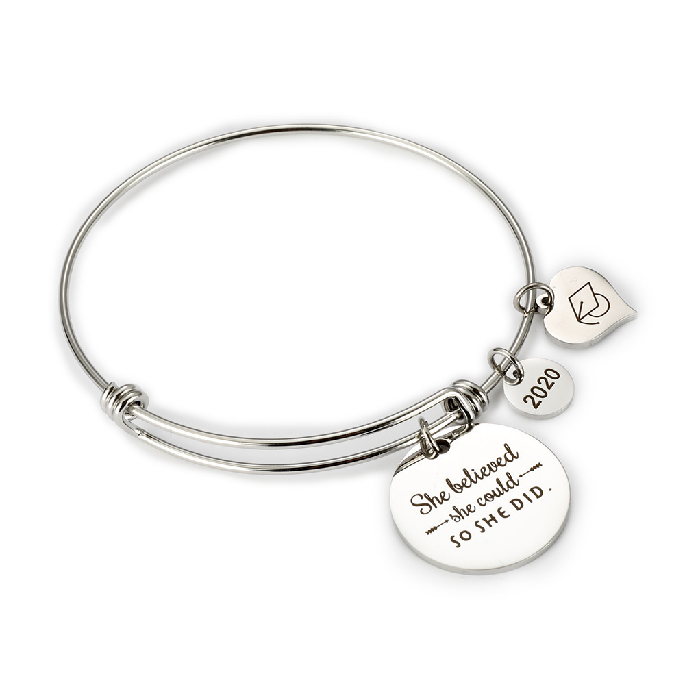 Inspirierendes Abschlussarmband aus Sterlingsilber mit Abschlusskappe „She Believed She Could So She Did“ für Frauen-3