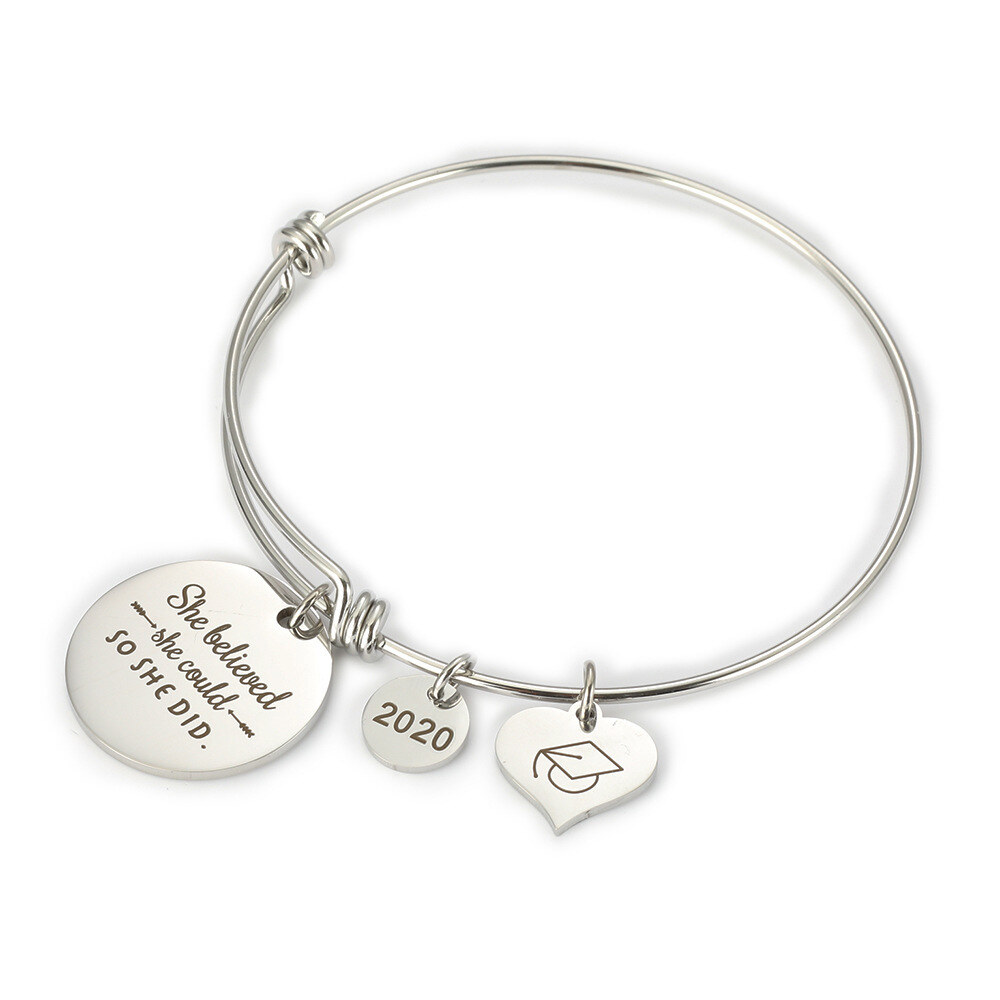 Sterling Silver Inspirational Graduation Bracelet With Grad Cap She Believed She Could So She Did For Women-4