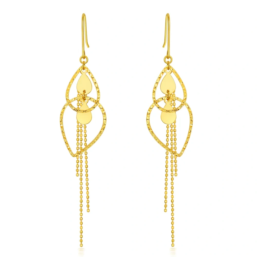 10K Gold Oval Shaped Drop Earrings-1