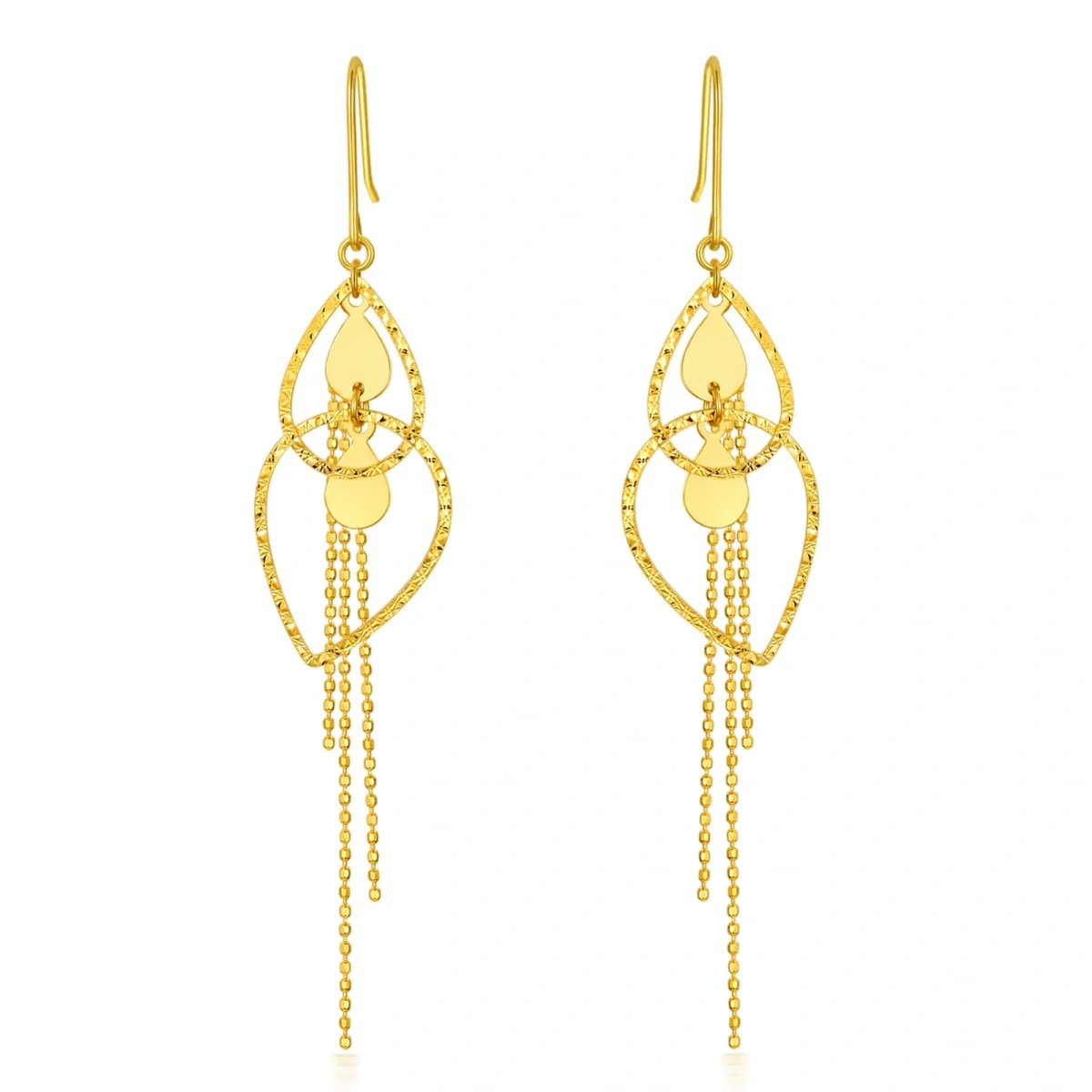 10K Gold Oval Shaped Drop Earrings-1