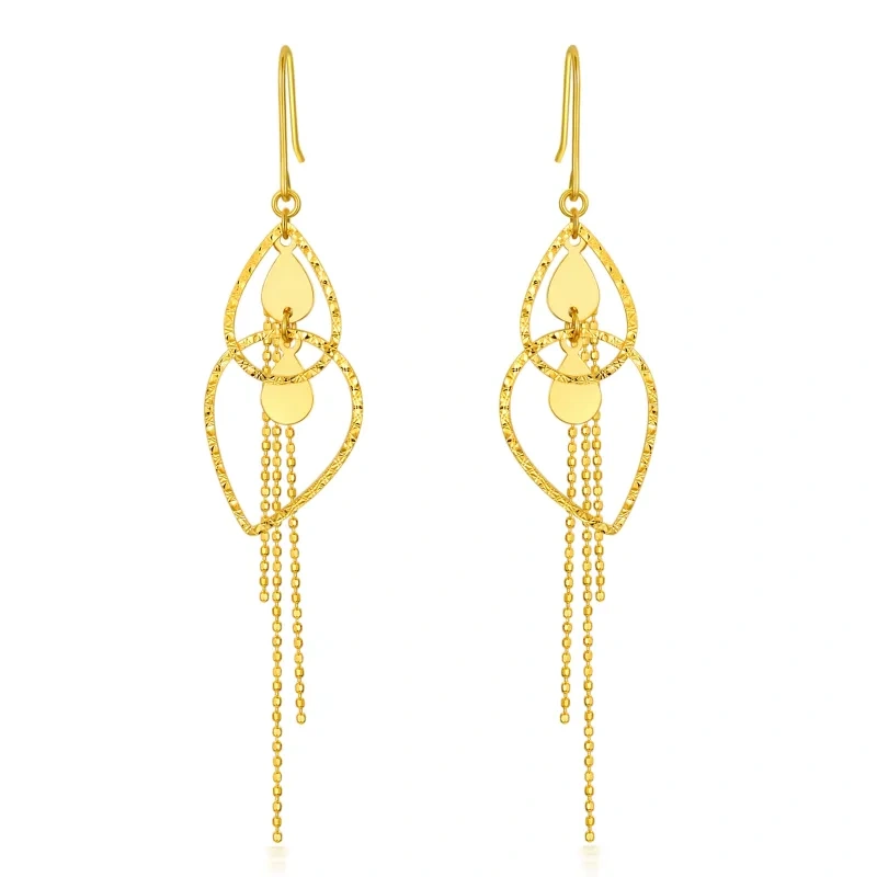 10K Gold Oval Shaped Drop Earrings-17