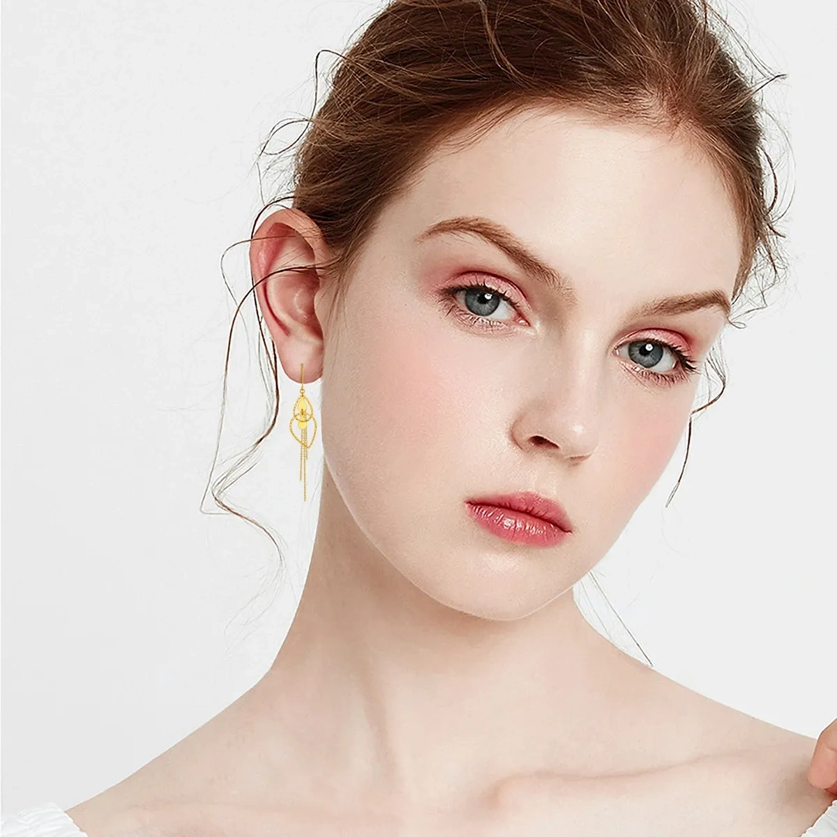 10K Gold Oval Shaped Drop Earrings-2