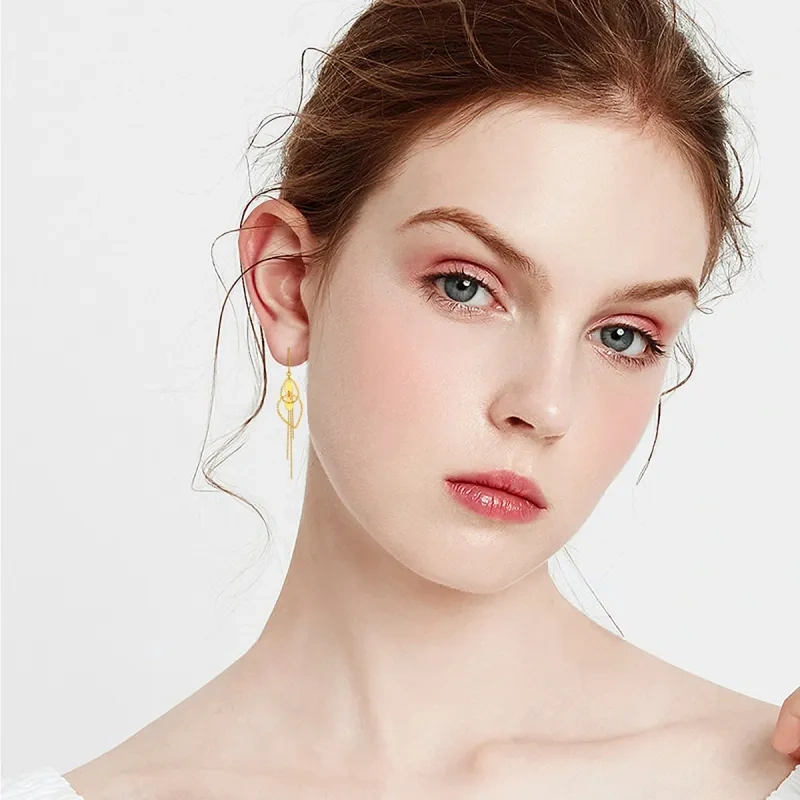 Pendientes colgantes ovalados de oro de 18 quilates-2