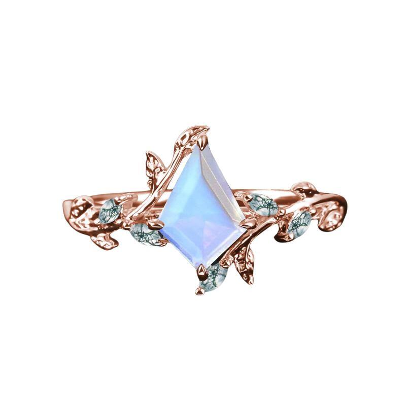 10K Rose Gold Kite Cut Moonstone & Moss Agate Engagement Ring-13