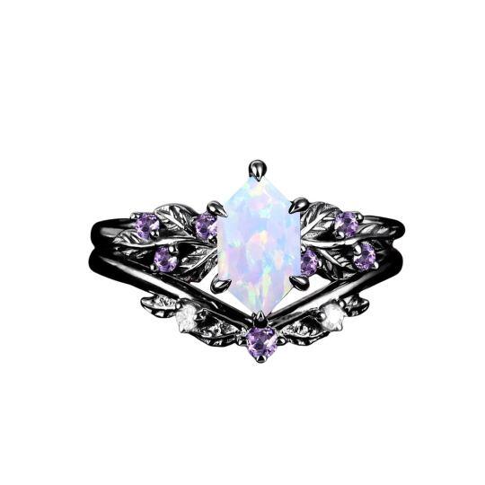 voneinander getrennt wird und die Reihenfolge beibehalten wird: Unser exquisites Brautset ist aus 14-Karat-Gold gefertigt und verfügt über ein einzigartiges Trio atemberaubender Edelsteine – Amethyst, Moissanit und Opal – perfekt gestaltet f