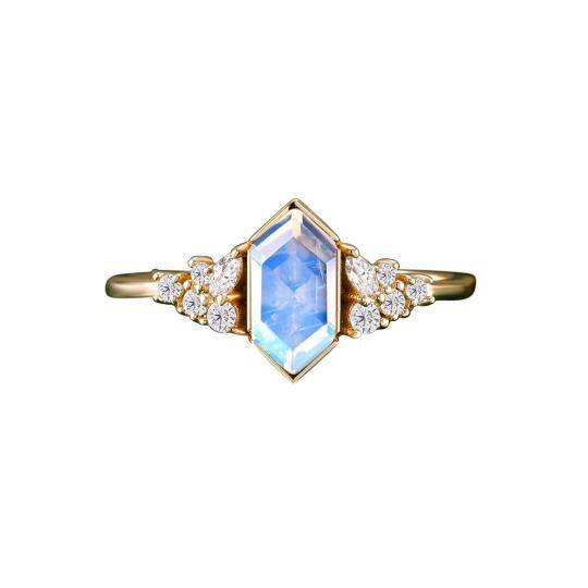 10K Gold Shield Cut Moissanite & Moonstone Engagement Ring