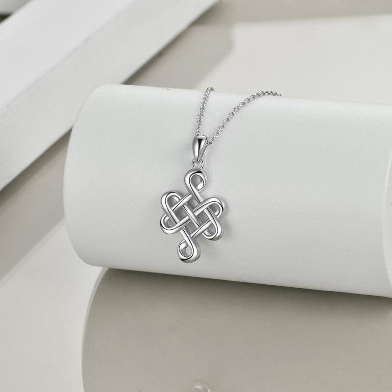 Collar con colgante de cruz con nudo celta irlandés, plata de ley 925, joyería pulida para la buena suerte.-2