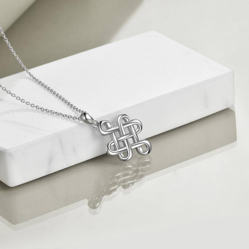 Collar con colgante de cruz con nudo celta irlandés, plata de ley 925, joyería pulida para la buena suerte.-3
