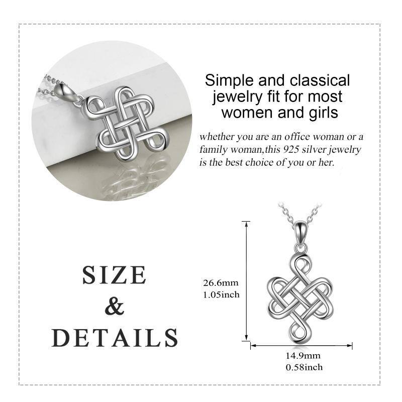 Collar con colgante de cruz con nudo celta irlandés, plata de ley 925, joyería pulida para la buena suerte.-4