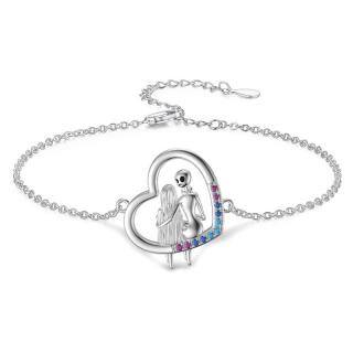 Sterling Silver Cubic Zirconia Heart & Skull Pendant Bracelet-5