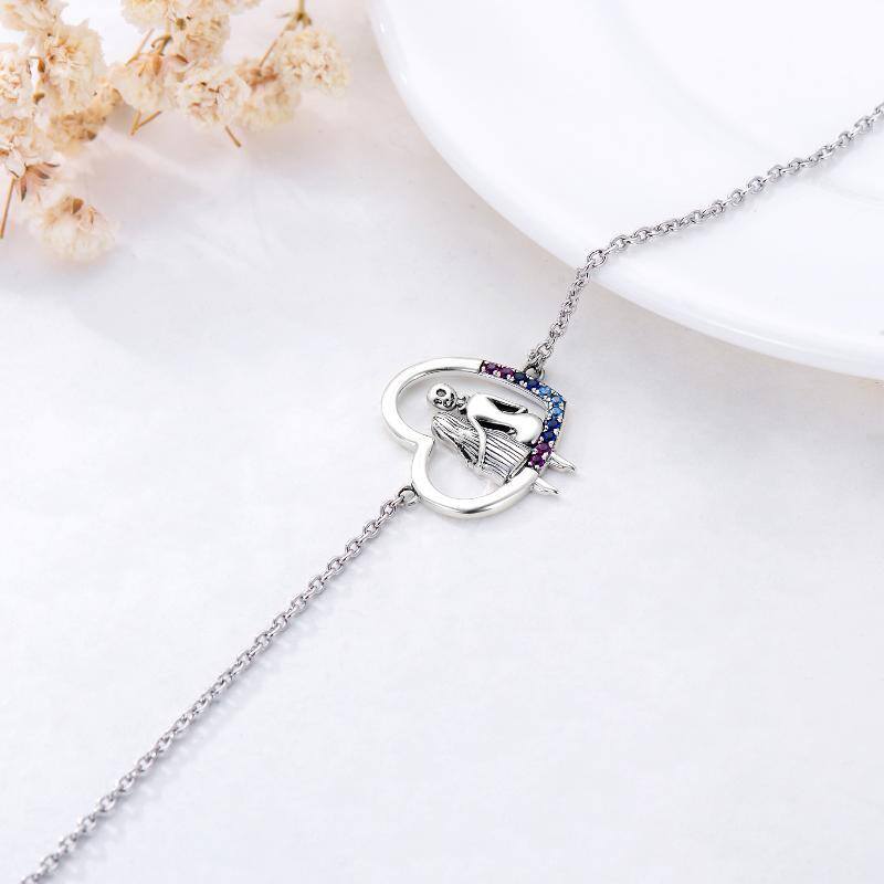 Sterling Silver Cubic Zirconia Heart & Skull Charm Bracelet-3