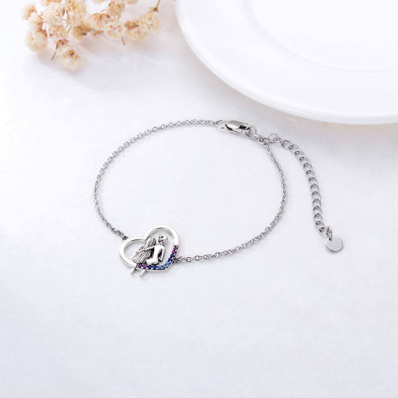 Sterling Silver Cubic Zirconia Heart & Skull Charm Bracelet-4