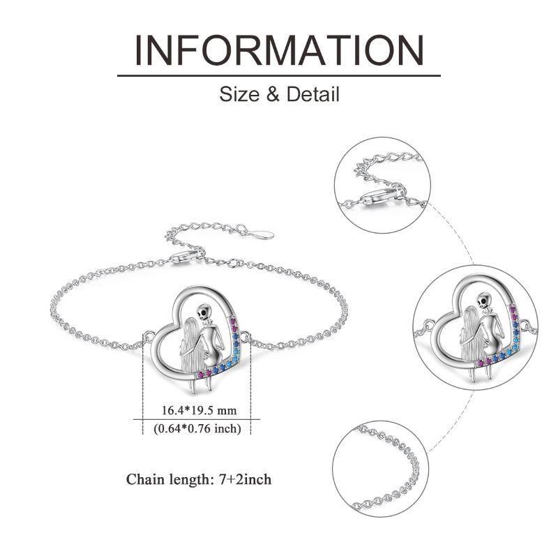 Bransoletka z zawieszką w kształcie serca i czaszki ze srebra próby 925 z cyrkonii-5