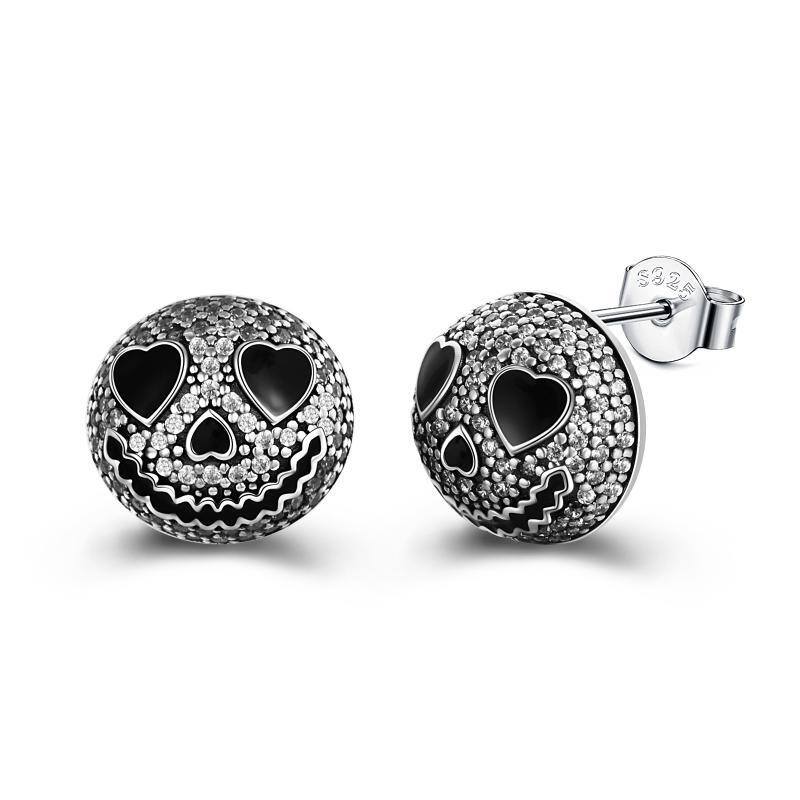 Sterling Silver Cubic Zirconia Skull Stud Earrings-1