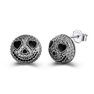 Sterling Silver Cubic Zirconia Skull Stud Earrings-5