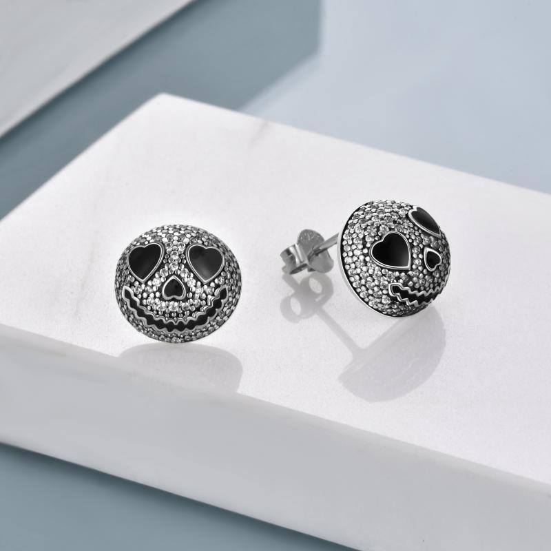 Sterling Silver Cubic Zirconia Skull Stud Earrings-3