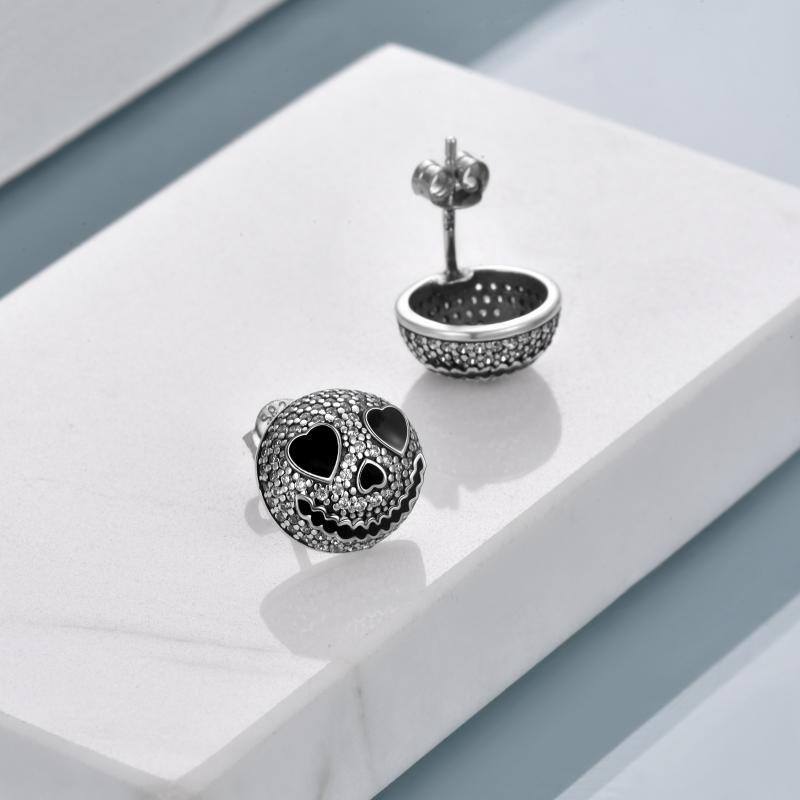 Sterling Silver Cubic Zirconia Skull Stud Earrings-4