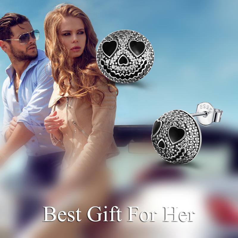 Sterling Silver Cubic Zirconia Skull Stud Earrings-6