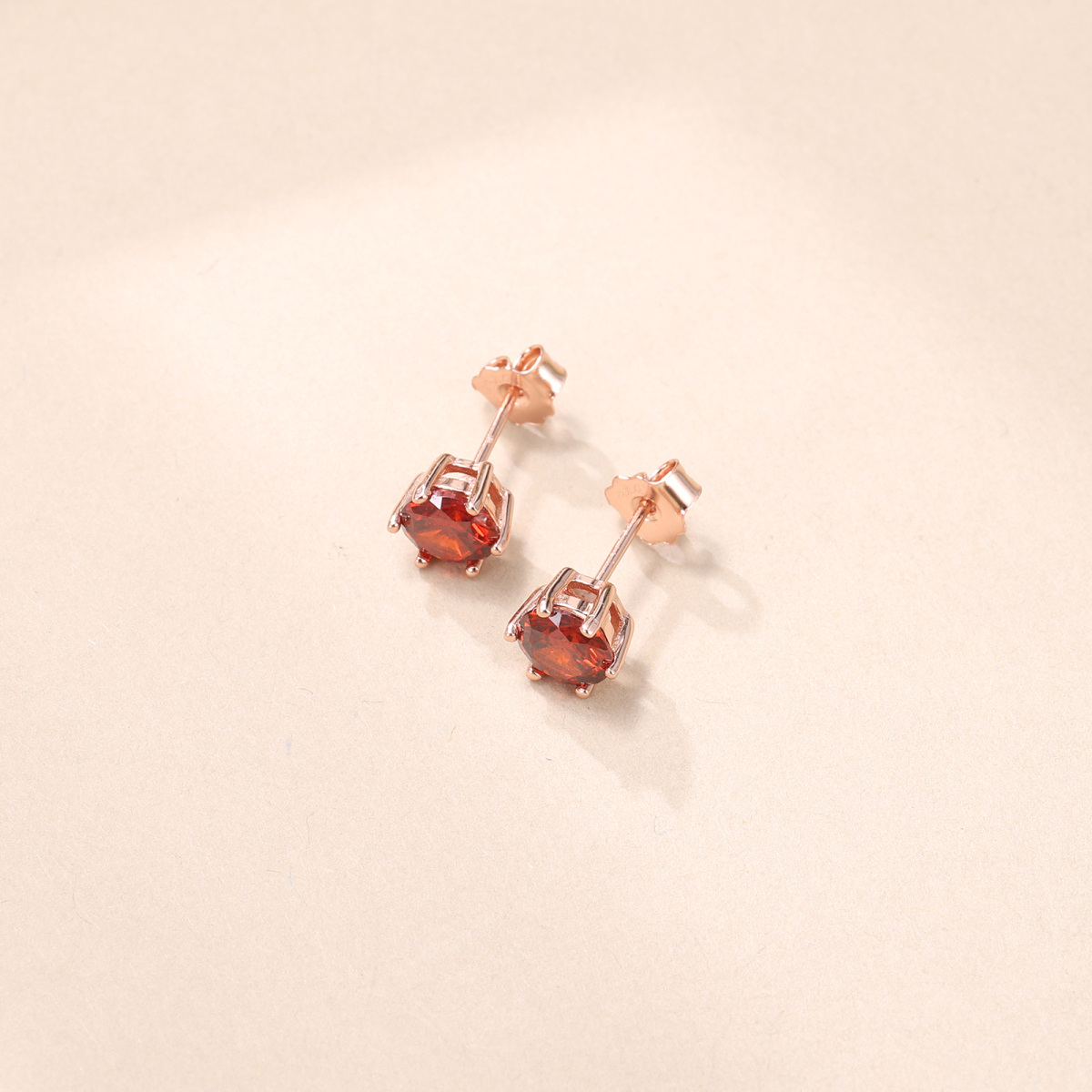 Sterling Silver with Rose Gold Plated Cubic Zirconia Stud Earrings-2